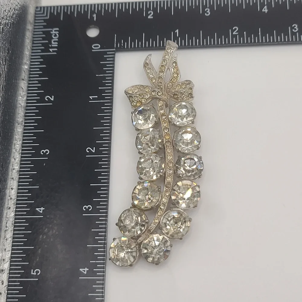 Vintage Rhinestone Brooch Silver Tone Large‎ Heavy - Picture 12 of 13